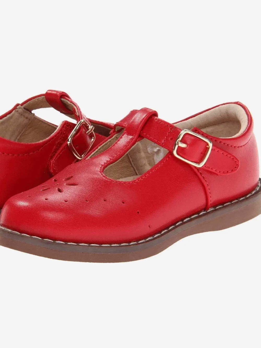 Footmates Little Kids Girls Sherry 2 Apple Red T Strap Leather Shoes Size 1